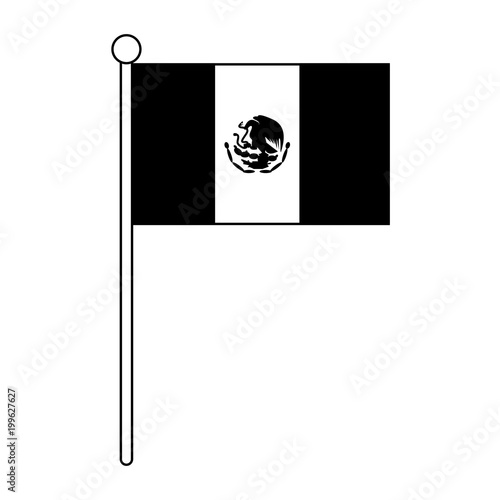 Mexico national flag with pole on black and white colors vector illustration,