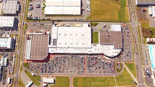 Aerial view from drone to industrial zone and technology park on Borska pole of Pilsen city in Czech Republic, Europe. European industry from above.  photo