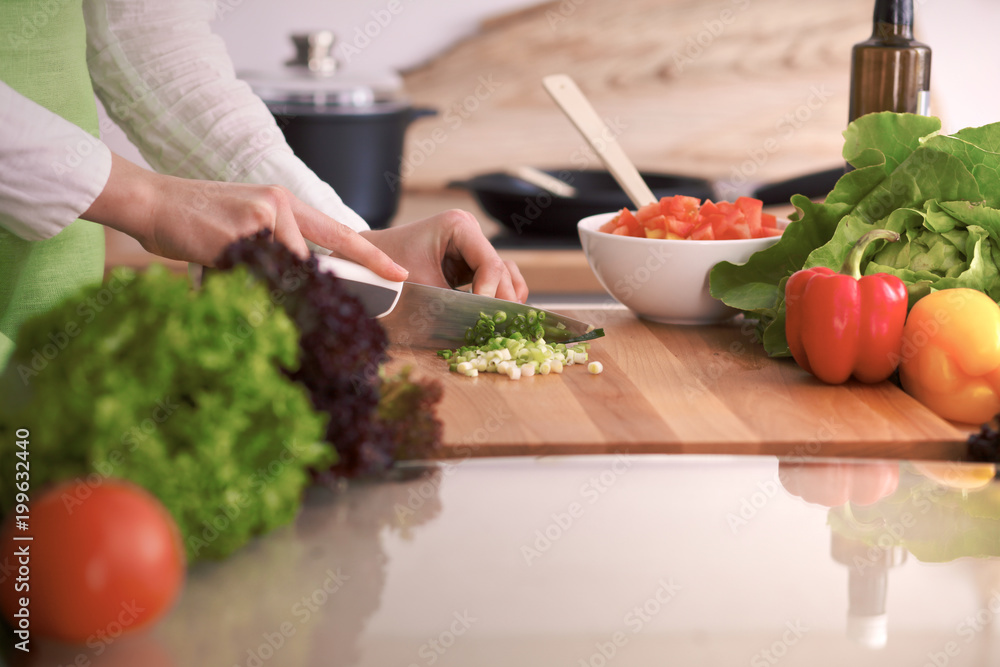 Close Up of human hands cooking vegetable salad in kitchen on the glass table with reflection. Healthy meal, and vegetarian food concept Close Up of human hands cooking vegetable salad in kitchen on the glass table with reflection. Healthy meal, and vegetarian food concept