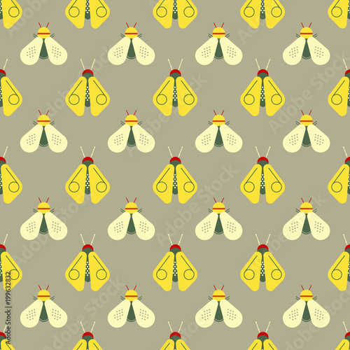 Bee and firefly seamless pattern. Horizontal orderly design for background.