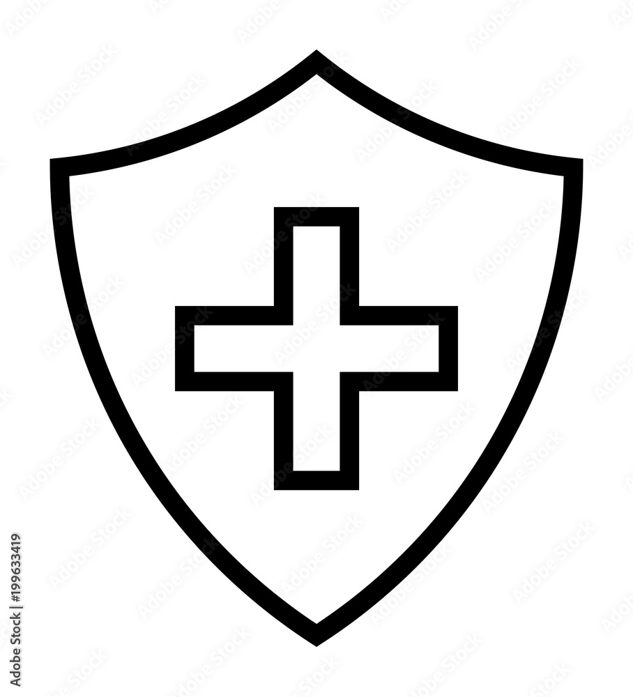 Black Immune System (Cross In A Shield) Line Icon Black Immune System (Cross In A Shield) Line Icon