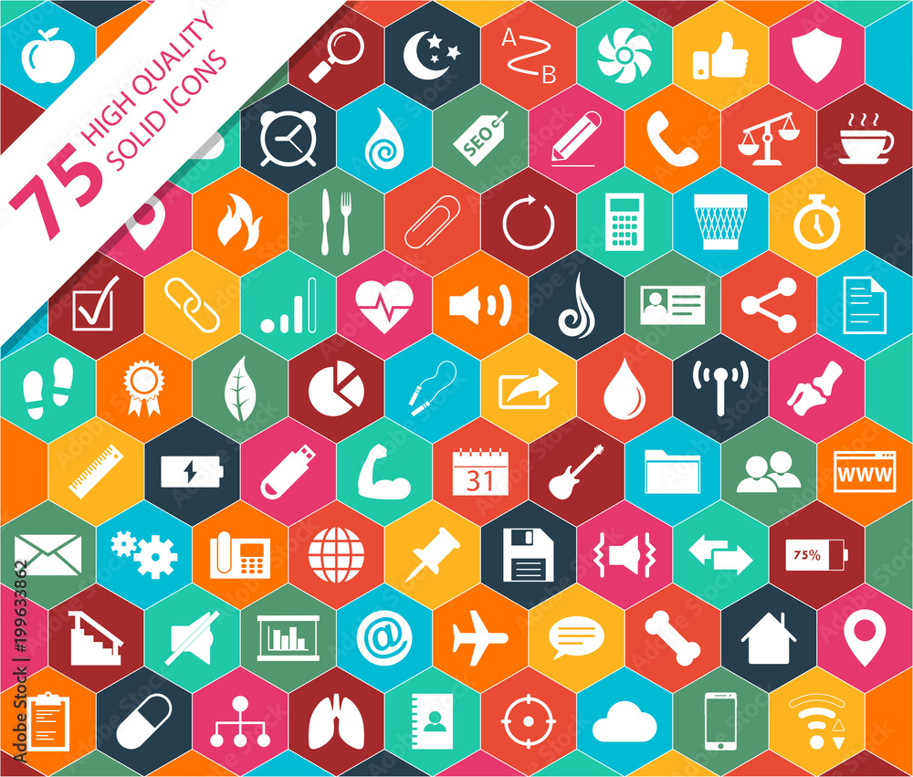 75 High Quality Solid Icons From Categories Including: Food, Health Care, Fitness, Business, Finance, Technology, And Communication 75 High Quality Solid Icons From Categories Including: Food, Health Care, Fitness, Business, Finance, Technology, And Communication