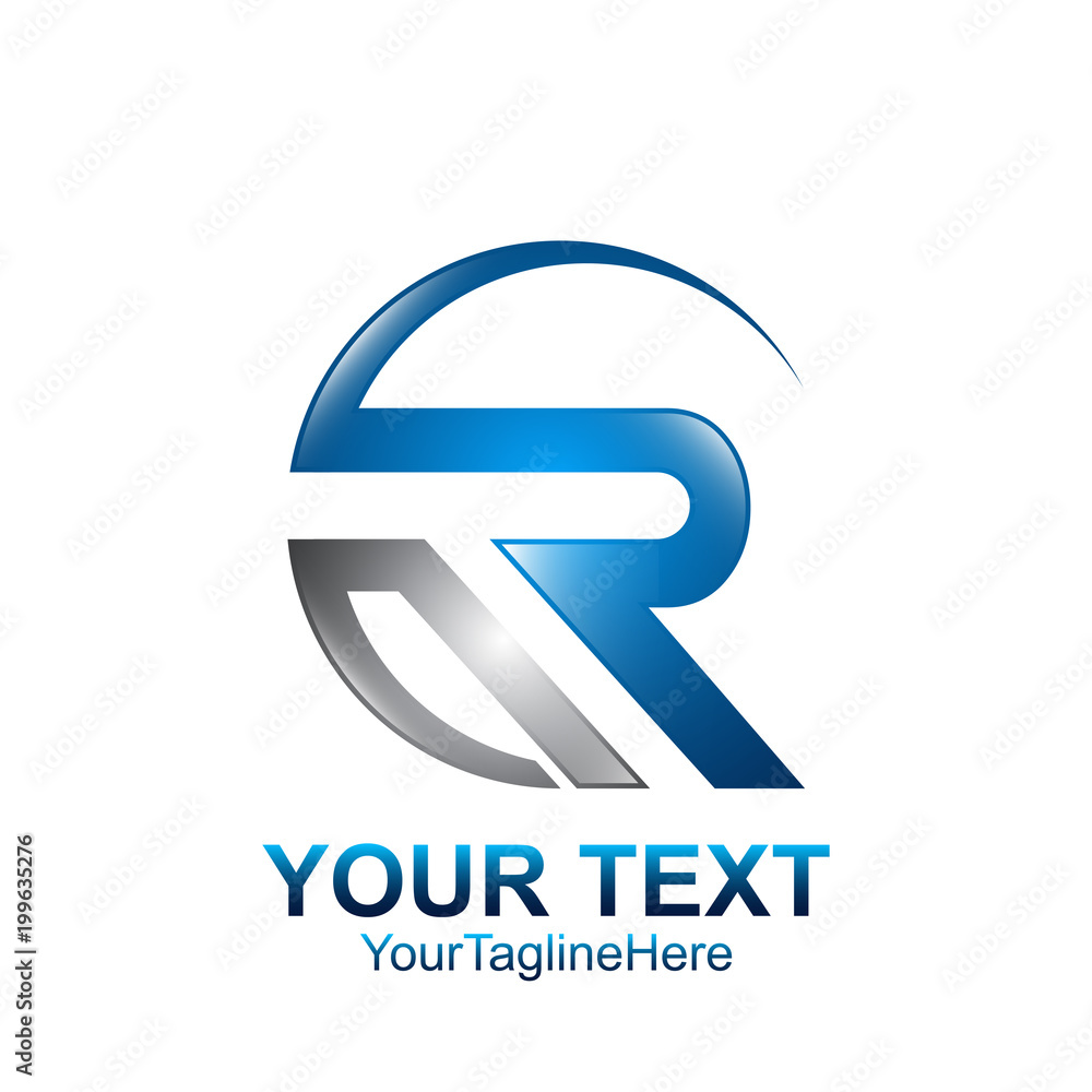 Initial letter R logo template colored grey blue swoosh design for ...
