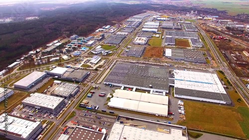 Aerial view from drone to industrial zone and technology park on Borska pole of Pilsen city in Czech Republic, Europe. European industry from above.  photo