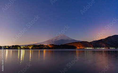 Kawaguchiko lake and Mt.Fuji at night © torsakarin