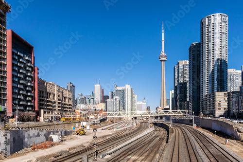 View of Toronto skyline and train tracks