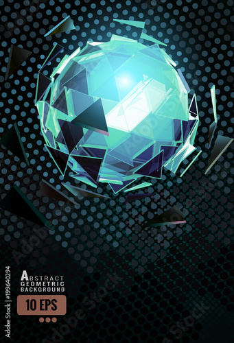 Abstract polygon sphere glowing on dynamic BG