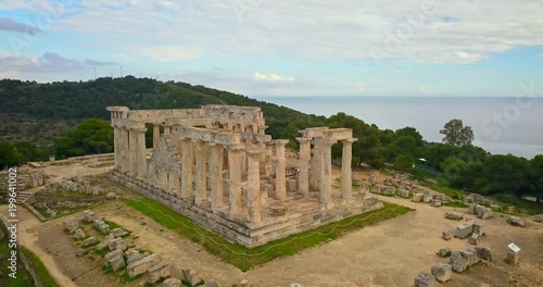 Aerial view of ancient temple of Afea Aphaia on Aegina island photo