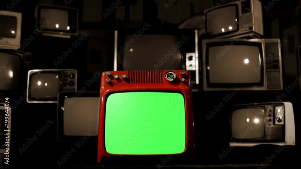Old Tv Green Screen Fading into Black. Sepia Tone. You can replace