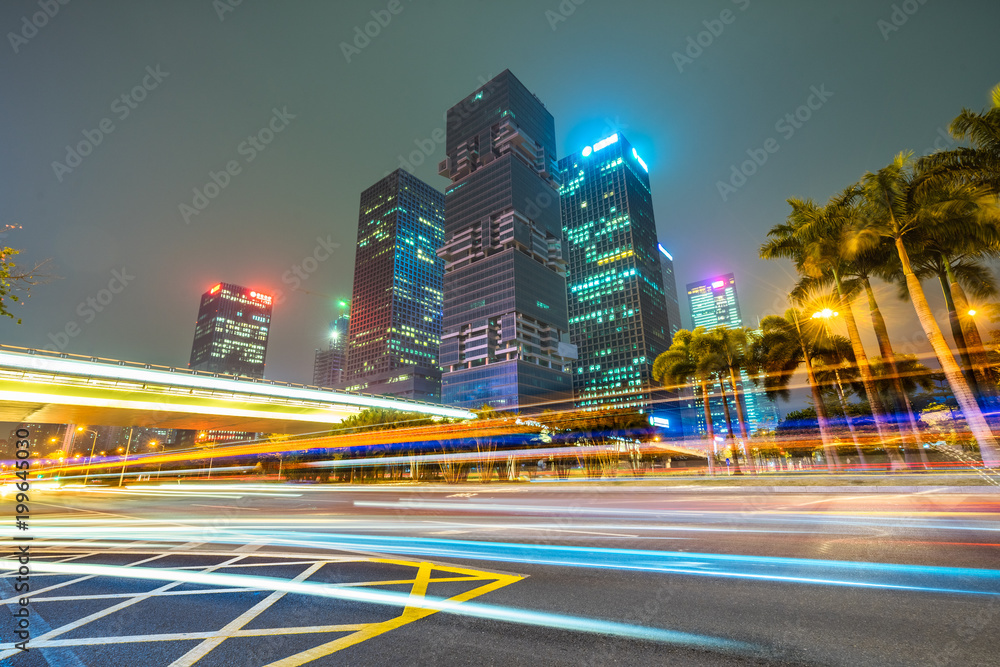 Fototapeta premium Vehicle light trails in city at night.