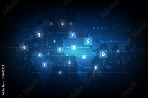 Money transfer. Global Currency. Stock Exchange. Stock vector illustration.