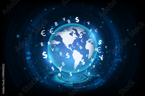 Money transfer. Global Currency. Stock Exchange. Stock vector illustration.