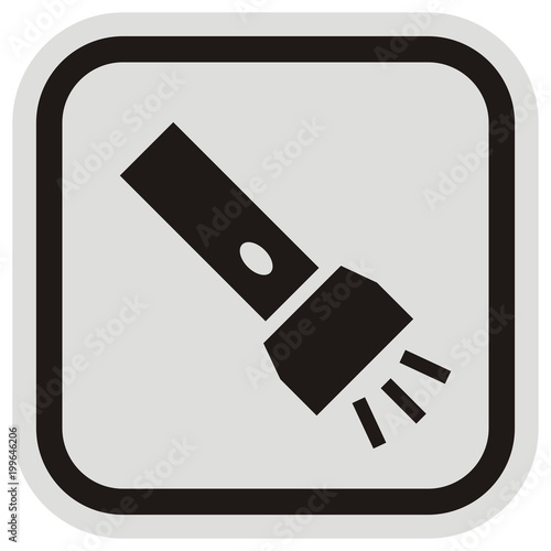 Flashlight at gray and black frame, vector icon