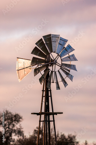 Windmill in the rose colored morning sunrise