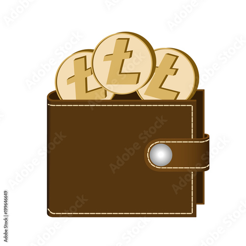 litecoin wallet with coins on a white background