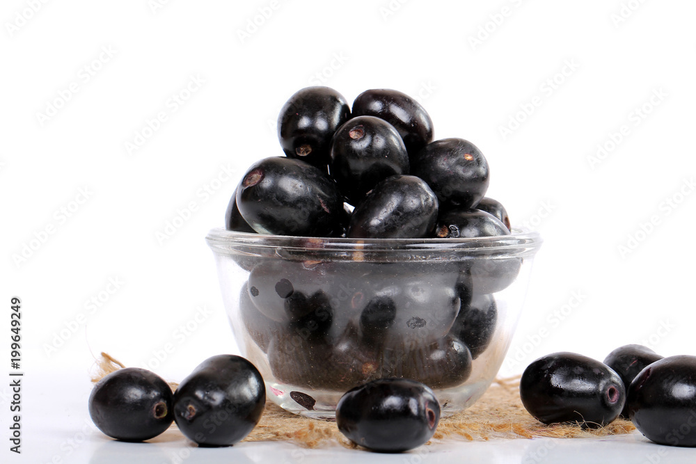 Jambolan plum or jambhul or jamun fruit, Java plum (Syzygium cumini) Jambolan plum or jambhul or jamun fruit, Java plum (Syzygium cumini)