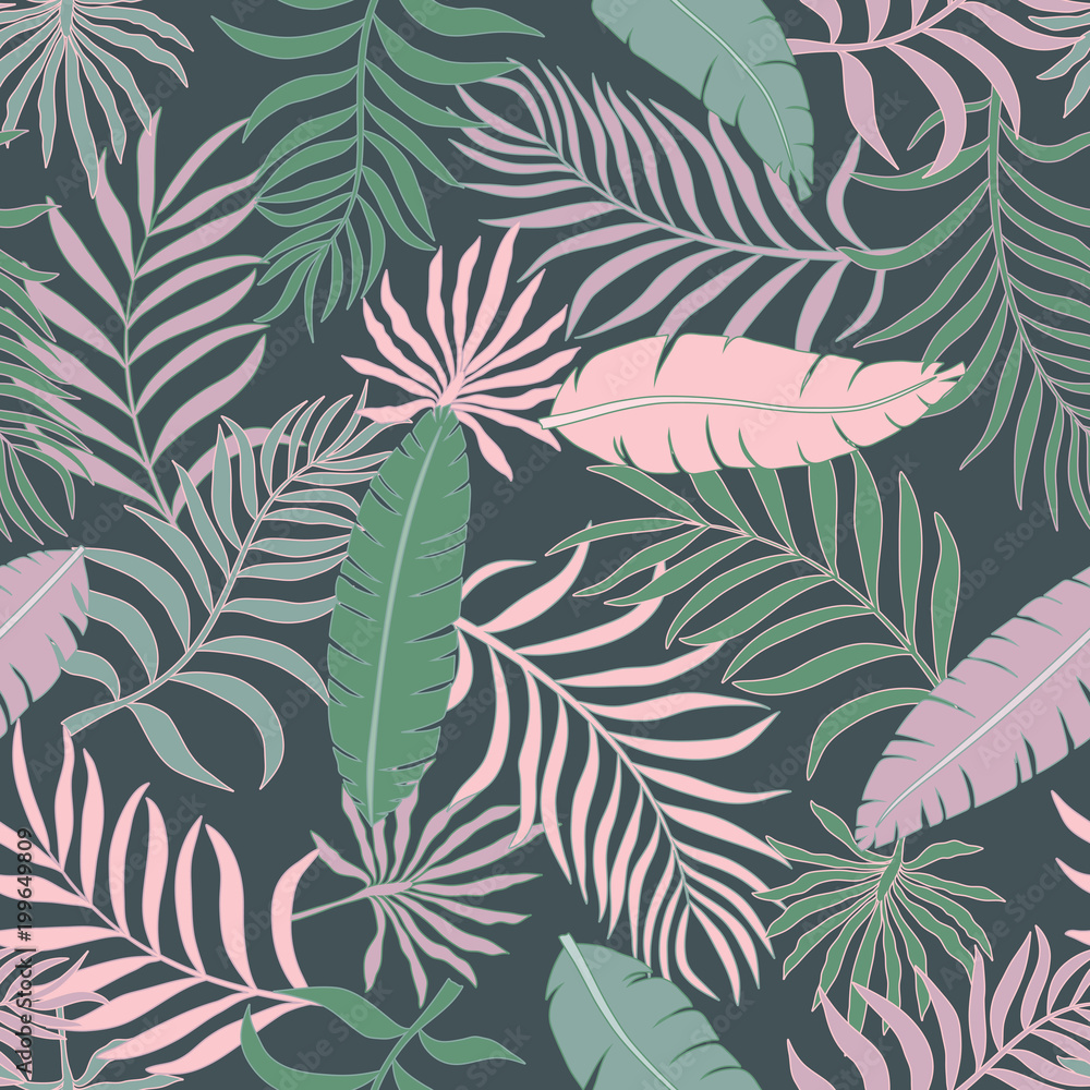 Tropical background with palm leaves. Seamless floral pattern. Summer vector illustration Tropical background with palm leaves. Seamless floral pattern. Summer vector illustration