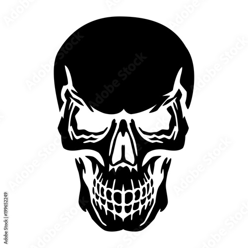 Black skull silhouette, on white background,
