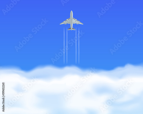 airplane in blue sky bottom view