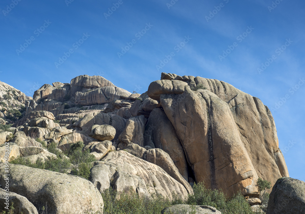 Granitic rock formations in La Pedriza, Guadarrama Mountains National Park, province of Madrid, Spain