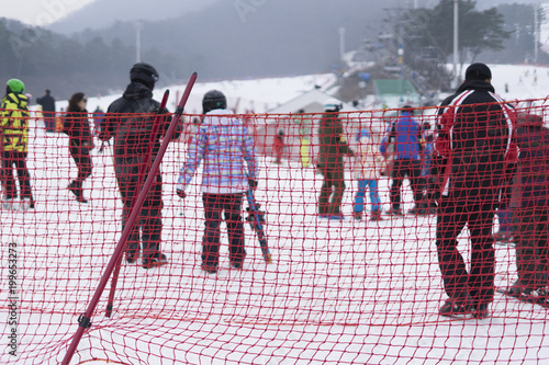 Photography Crowded of tourists enjoy the activities in Jisan Forest Ski Resort in Seoul, So