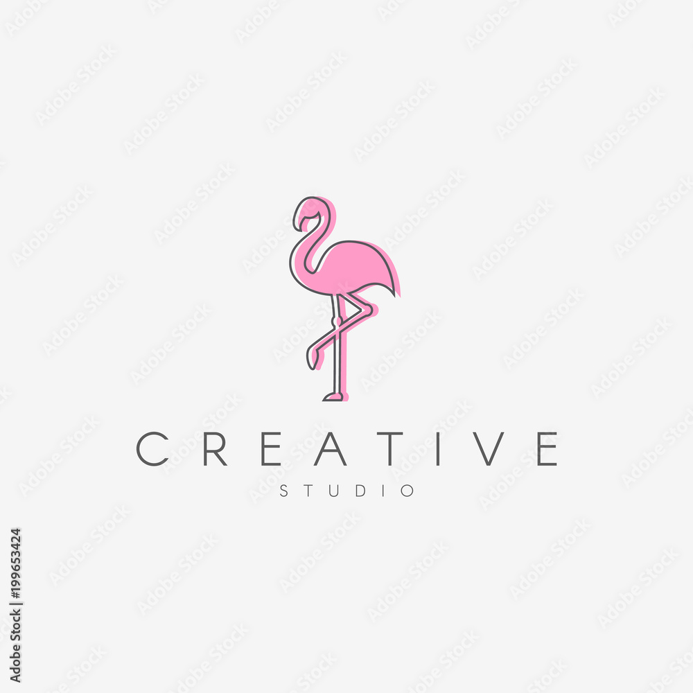 Flamingo logo. Linear logo, in the form of a flamingo. Flamingo logo. Linear logo, in the form of a flamingo.