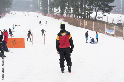 Photography Crowded of tourists enjoy the activities in Jisan Forest Ski Resort in Seoul, So