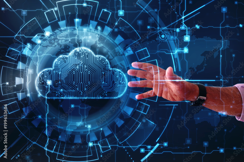 Fototapeta premium Business Man with Cloud computing, Cloud Computing Concept