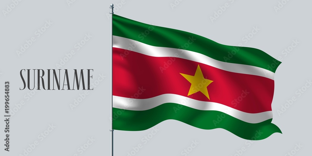 Suriname waving flag on flagpole vector illustration Suriname waving flag on flagpole vector illustration
