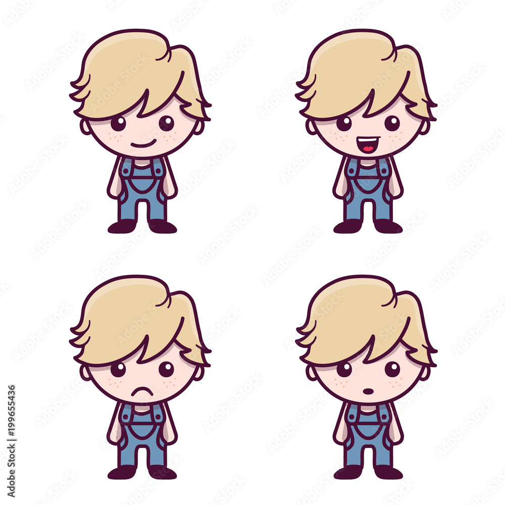 Cute cartoon boy character in Kawaii style Stock Vector | Adobe Stock