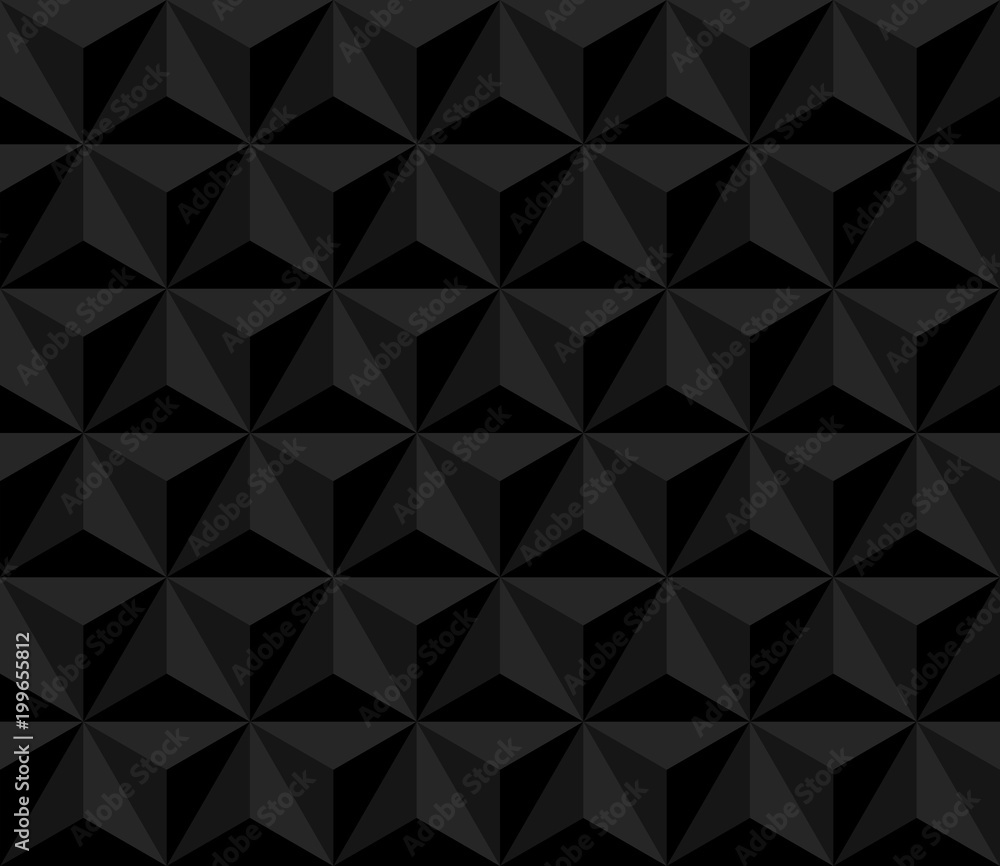 dark pyramid. vector seamless pattern with triangles. black geometric background. visual illusion