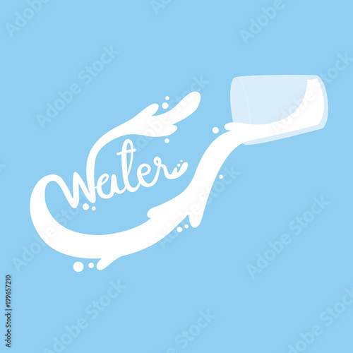 Cartoon cute glass, Splash is wold water vector. Blue background.