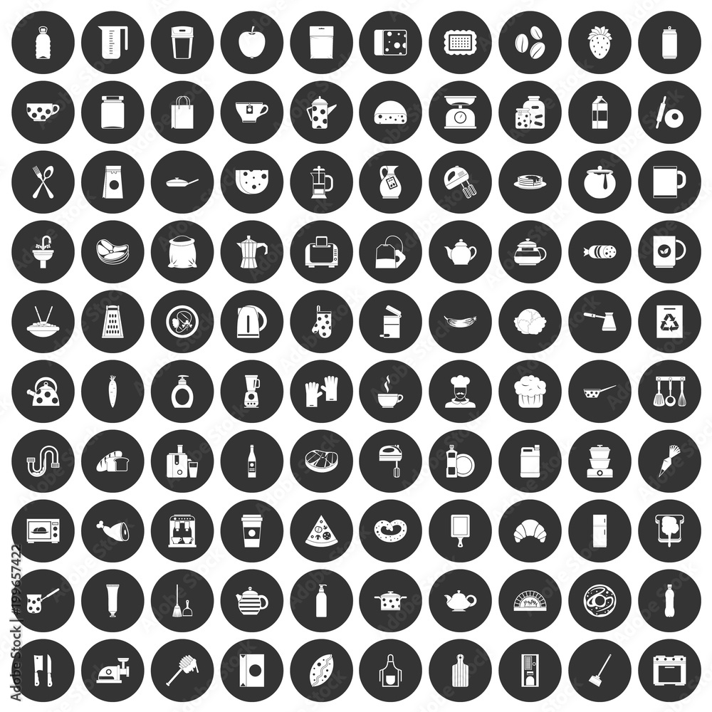 100 kitchen icons set black circle 100 kitchen icons set black circle
