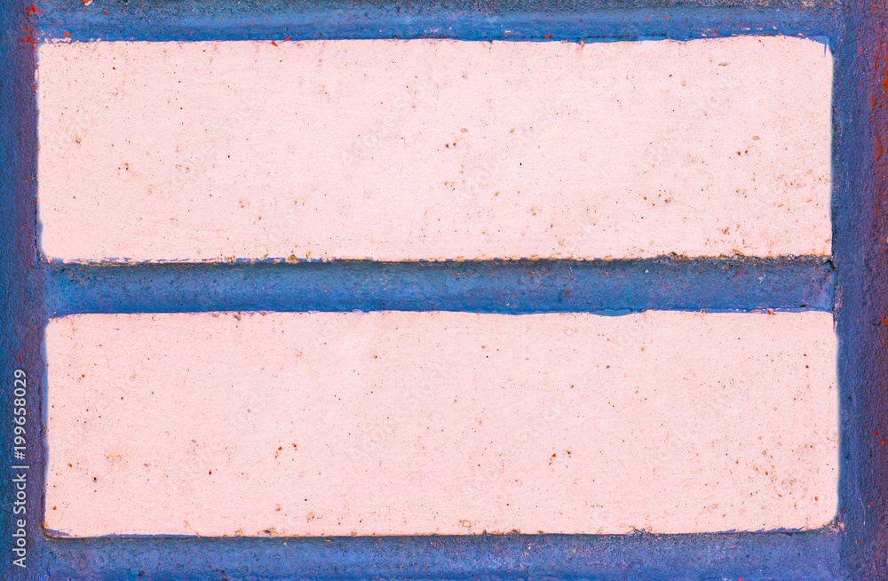 Fototapeta premium Texture of old pink brick in blue cement stripes, abstract vintage background