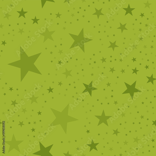 Olive stars seamless pattern on green background. Admirable endless random scattered olive stars festive pattern. Modern creative chaotic decor. Vector abstract illustration.