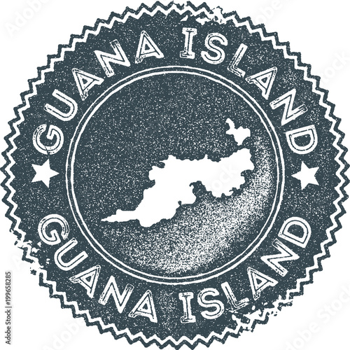 Guana Island map vintage stamp. Retro style handmade label, badge or element for travel souvenirs. Dark blue rubber stamp with island map silhouette. Vector illustration.
