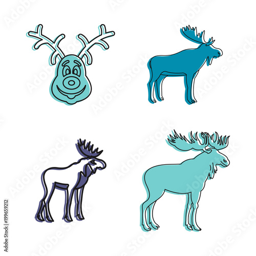 Deer icon set, color outline style