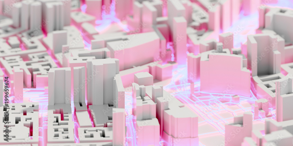 Fototapeta premium Techno mega city; urban and futuristic technology concepts, original 3d rendering