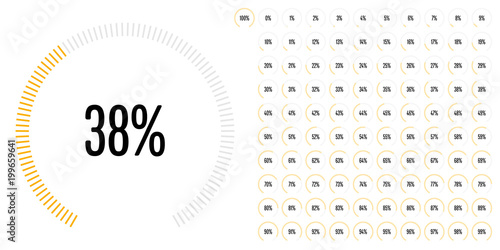 Set of circular sector percentage diagrams from 0 to 100 ready-to-use for web design, user interface (UI) or infographic - indicator with yellow