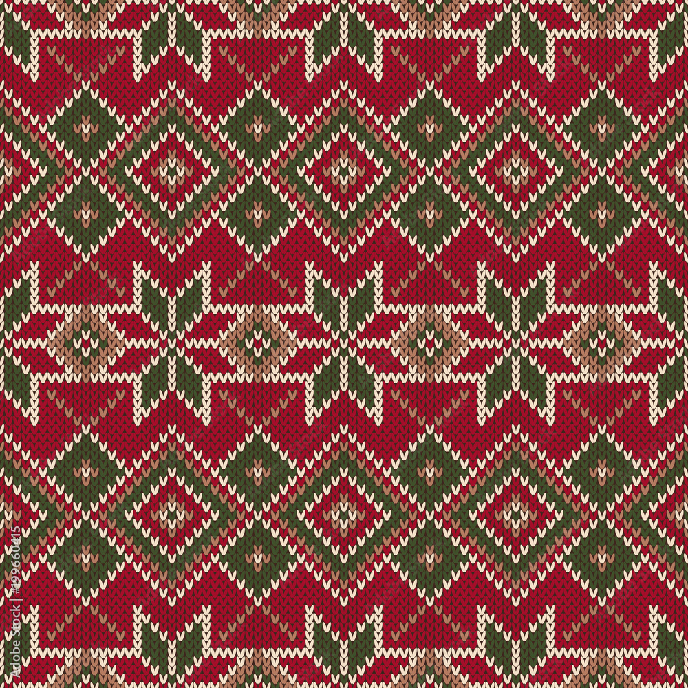 Traditional Fair Isle Style Seamless Knitting Pattern. Winter Holiday Seamless Knitted Sweater Design
