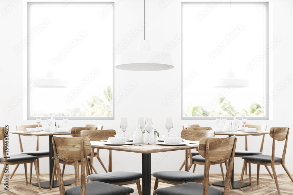 White modern cafe interior close up White modern cafe interior close up