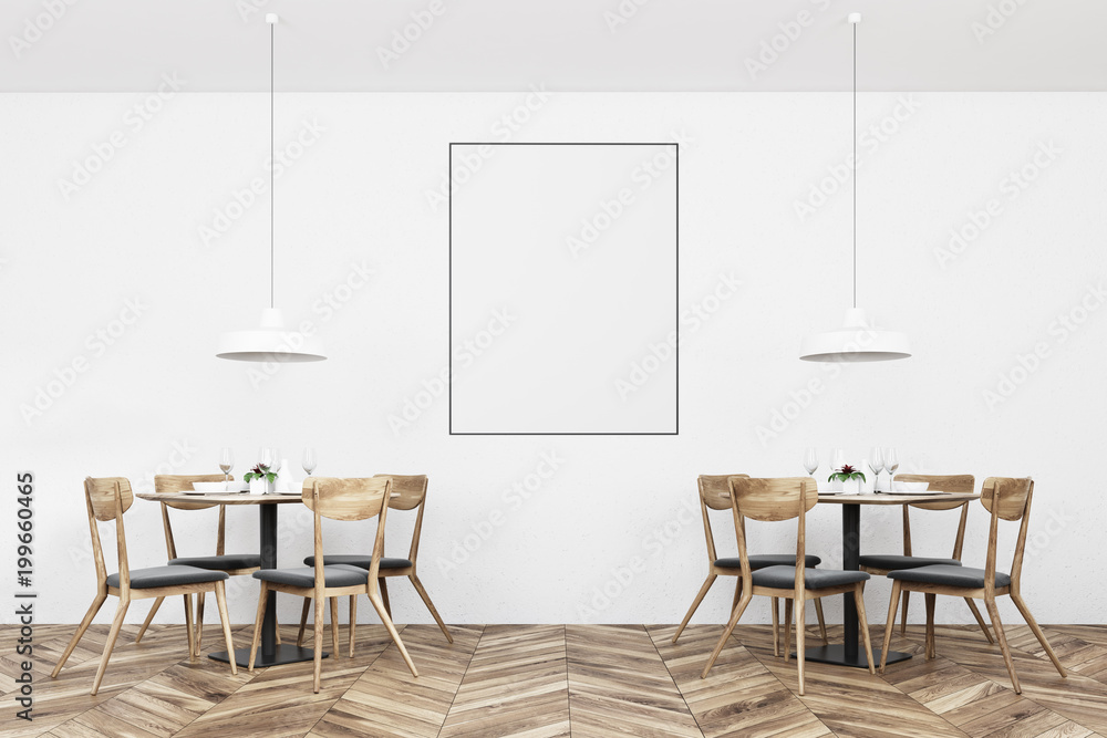 White loft restaurant interior, poster