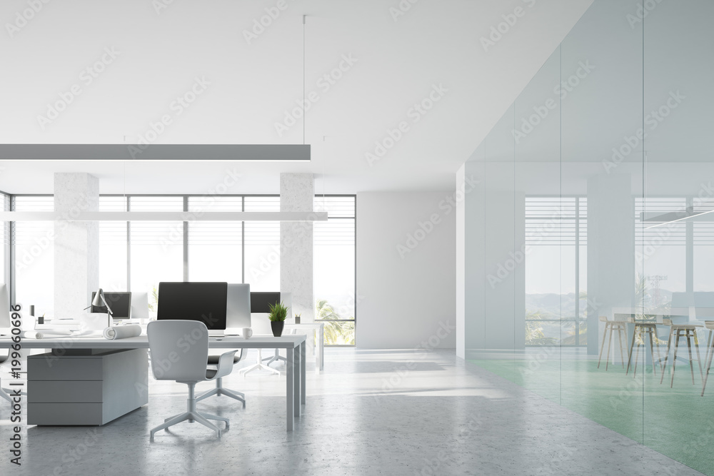 Fototapeta premium Front view of a concrete floor open space office
