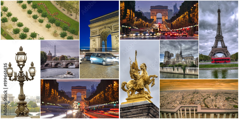 set or collage of Paris city images, France set or collage of Paris city images, France