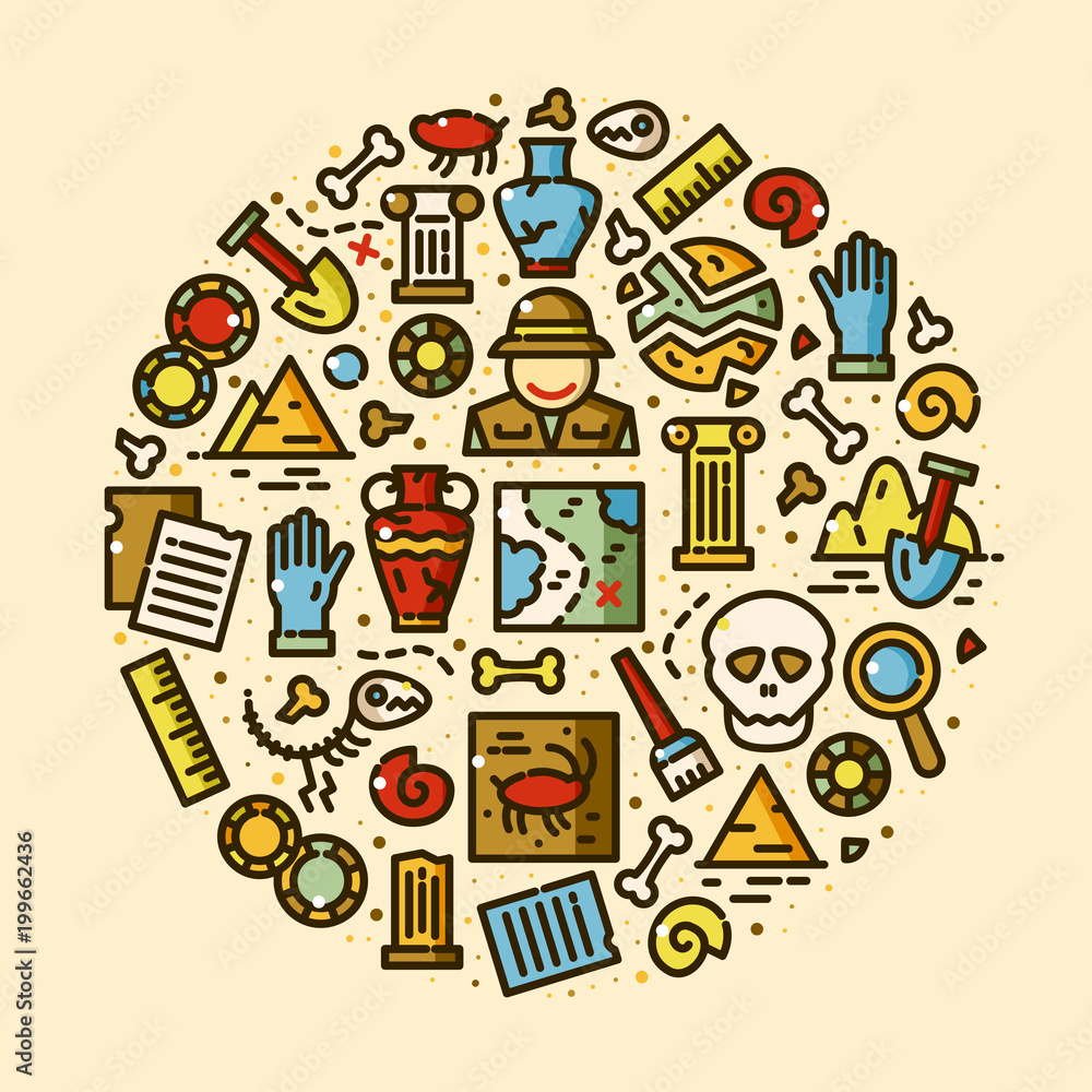 Archeology vector icons set Archeology vector icons set