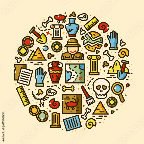Archeology vector icons set