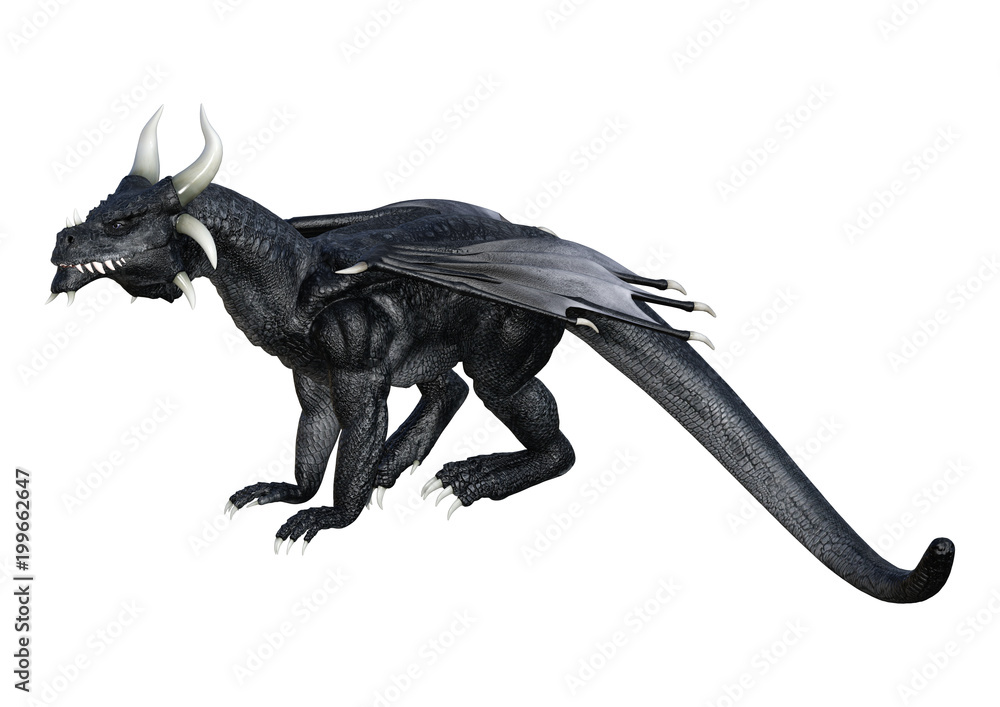 Fototapeta premium 3D Rendering Fantasy Black Dragon on White