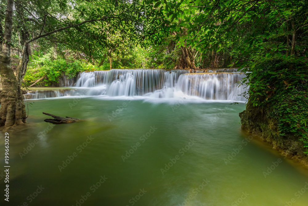 Beautiful Huay Mae Kamin Waterfall in Khuean Srinagarindra National Park, Kanchanaburi Province. Thailand