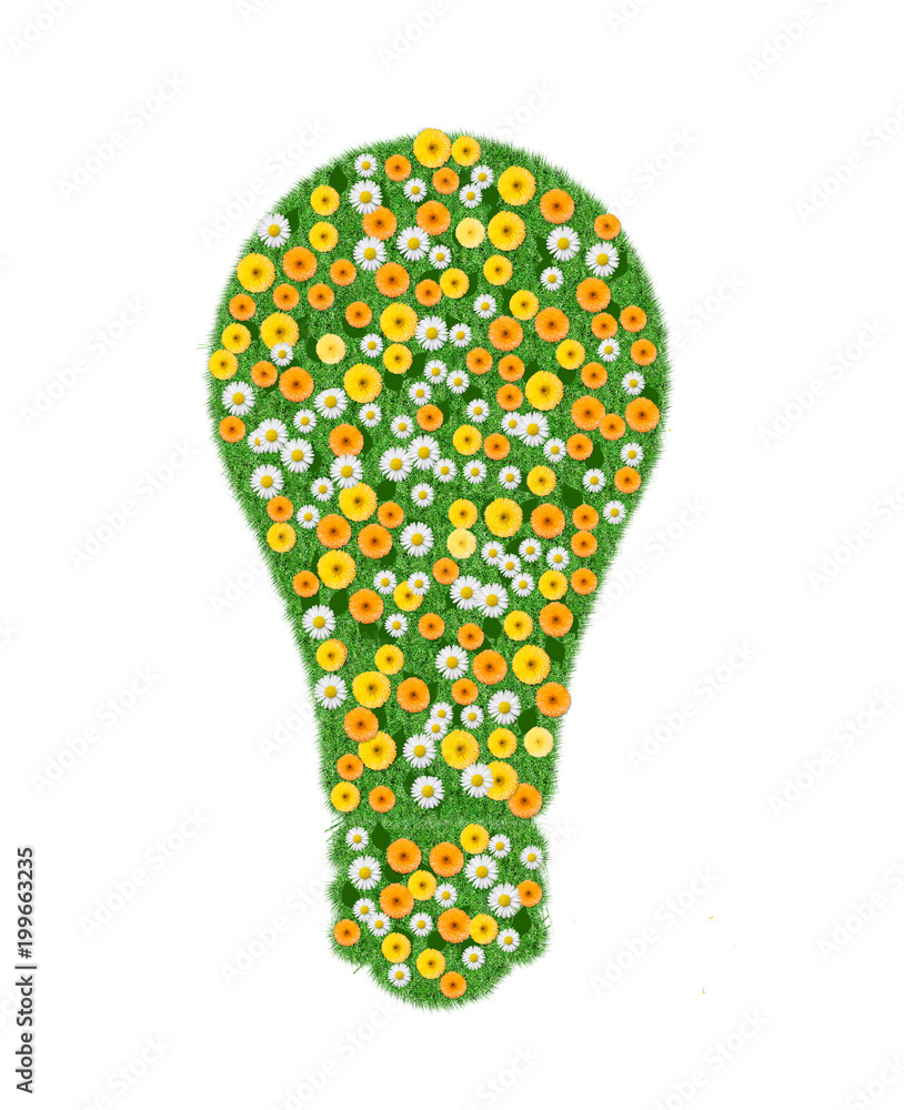 Green energy light bulb shape in flowers, grass. Green energy light bulb shape in flowers, grass.