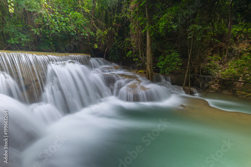 Beautiful Huay Mae Kamin Waterfall in Khuean Srinagarindra National Park, Kanchanaburi Province. Thailand